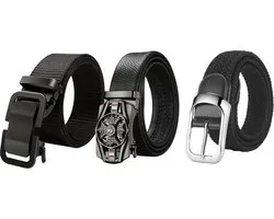3pcs Men'S Automatic Buckle Belt - Black & Golden Geometric Pattern, Formal Office Casual Faux Leather Single-Point Closure for Weddings and Everyday Luxury Accessories, Belt For Men, Belt Men, Belts For Men, Faux Leather Belt, Mens Belt