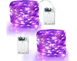 Éclairage de sapin de Noël - 2 Noël - Noël - Halloween - 5 m, 50 Éclairage de Noël - Guirlande lumineuse - Étanche - Fonctionne avec Lampes - Pour Fête , vacances, Halloween, Noël - Violet