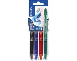 Pilot FriXion - Ensemble de stylos clicker 0,7 mm - Noir, Bleu, Vert, Rouge - emballé par 4
