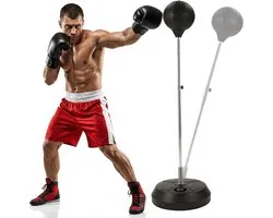 Punching-ball complet sur pied - Réglable en hauteur (125-145 cm) - Entraîneur de boxe pour la maison - Punching-ball pour réflexes et coordination - Pour adultes et enfants