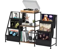 Meuble pour platine vinyle SNJY® - Meuble pour platine vinyle - Support LP - Support de disques - 30P x 120L x 71H cm - Marron/Noir