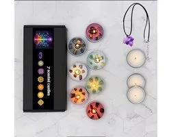 7 Chakra Kaarsen Set met Edelstenen – Geurkaarsen in Geschenkdoos – Meditatie & Ontspanning – 15 Branduren