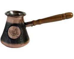 Handgemaakte authentieke Turkse koffiepot / Cezve - Rooskleurig Koper -Traditionele Turkse / Arabische koffiekan – Lange houten Handgreep - Prachtig gedecoreerd met koffieplant embleem - 190ml, 360ML en 540ml