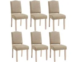 Yaheetech Set van 6 eetkamerstoelen, gestoffeerd, moderne keukenstoelen, comfortabele gestoffeerde stoel, belastbaar tot 136 kg, voor eetkamer/keuken/woonkamer, kaki