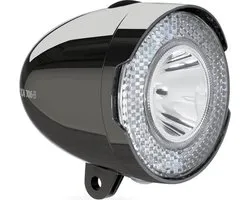 AXA 706 Fietsverlichting – 15 Lux LED Voorlicht – Batterijverlichting – Geïntegreerde Reflector – Retro Chrome – 35 m Lichtbeeld – 2.250 m Zichtbaarheid