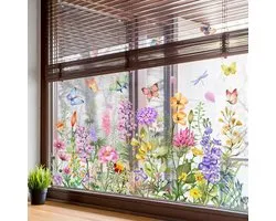 Bloementuin raamstickers, Wildflower Grass raamstickers, Kleurrijke vlinderbloem statische stickers, voor glasstickers, woonkamer, slaapkamer, raamstickers，muurstickers voor thuisdecoratie 30 *60 cm | Feeststickers