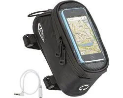 tectake® Frametas - Stuurtas - 18 x Ø8,5 cm - Frame Tas voor Fiets en Racefiets - Fietstas met Aanraakscherm voor Telefoons - Navigatiehouder - Waterafstotend - Met Kabeluitgang - Zwart