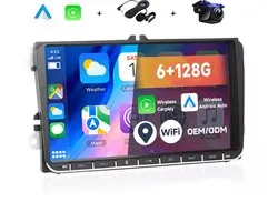 Autoradio Boscer® compatible avec Volkswagen, Skoda et Seat - Android 15 - 6+128 Go - Apple Carplay et Android Auto - Écran tactile HD 9 pouces - Bluetooth, USB, WiFi et MP5 - Système de navigation - Caméra de recul et microphone - Modèle 2025