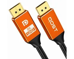 Qost - Displayport Kabel - 8K 60Hz - Displayport 1.4 - 4K 144Hz - 32.4Gbps - DP Kabel - 2 Meter - Oranje