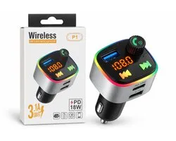 Transmetteur FM Bluetooth Atlantic pour voiture avec appels mains libres, charge rapide USB-C PD 18W, USB-A, EQ/basses et éclairage d'ambiance LED.