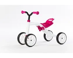 Chillafish Loopfiets 1 jaar voor meisjes - Vierwieler loopfiets tot 3 jaar met opbergvak - Roze - Lichtgewicht loopauto met verstelbare zitting en draaghandvat - Extra stabiel - Stille anti slip banden voor binnen en buiten - Model Quadie