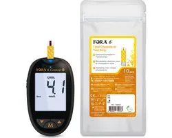 Fora 6 Connect - 6-in-1 cholesterolmeter startpakket (glucose, cholesterol, urinezuur, ketonen, hematocriet & hemoglobine), incl. 10 Fora 6 cholesterol zelftest teststrips