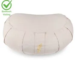 MindBaas - Meditatiekussen - Creme - Incl. E-Mediteergids - Eco - Halve Maan - Dubbel Gestikt - 12 x 45 cm (hoogte x diameter) - Yoga kussen - Yogakussen - Zit Poef - Zitkussen - Vloerkussen