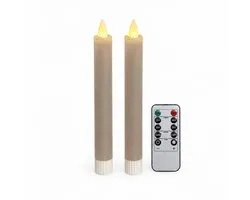 LED kaarsen met bewegende vlam 2x - 18cm klein - Taupe - Afstandsbediening - Timer - Dimmer - Dinerkaars rustiek wax - LED kaars batterij