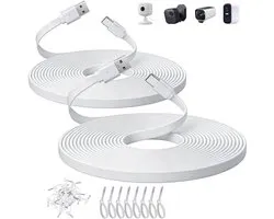SnelShoppen - Câble d'extension USB-C plat 5m - Câble USB-A vers USB-C extra long - Blanc - Idéal pour Blink Mini 2, Ring Indoor Cam, Eufy Cam S3 Pro - 2