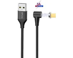 DrPhone Pro Series - Micro USB Magnetische 90° Haakse Oplaadkabel -Tot 3A – Sterke N52 Magneet - Nylon gevlochten - LED-indicator 2 Meter - Zwart