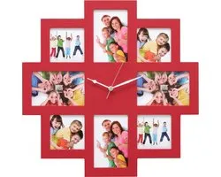 Galerierahmen mit Uhr, Rot, 4x(10x10)+4x(10x15)