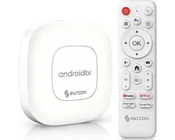 Siltcon® Android TV Box 4K & 8K HDR – Streaming Box - 2.4 & 5 GHz WiFi & Bluetooth – 16GB – Geschikt voor Google TV Streamer & Assistant– Upgrade elke TV naar SmartTV - Geschikt voor 3000+ apps! - Wit