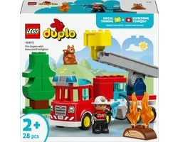 Camion de pompiers LEGO® DUPLO® Town avec tuyau et pompier Jouet avec véhicule de sauvetage - Cadeau éducatif pour tout-petits à partir de 2 ans - Avec figurine d'écureuil et échelle - 10473