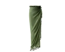Emilie Scarves - paréo - vert olive - franges - 100 % coton - longues