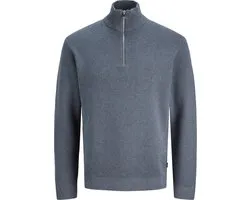 JACK & JONES Milano stitch knit half zip regular fit - heren pullover katoen met opstaande boord met rits - blauw (turbulence melange)