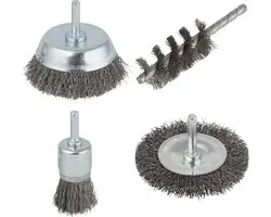 wolfcraft - Staalborstel boormachine set 4 delig - Draadborstel - Schuurborstel - Borstelset – Roestverwijderaar - 2133000