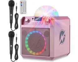 N-GEAR Block Party 602 - Set de karaoké avec 2 Microphones - Enceinte Bluetooth Party sans fil - Party Box avec Siècle des Lumières - Space Pink