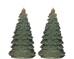 Anna's Collection LED kerstboom kaars - 2x - groen - 20 cm - kerstkaars - kerstdiner kaarsen