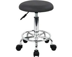 WKWKER Ergonomic Wheelchair PU Leather Stool on Wheels Swivel Height Adjustable Chair Stool Chair for Kitchen Drafting Salon Lab Office Massage Stool (Grey)