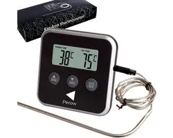 Perow de Cuisine Perow Zwart - Thermomètre et Wekker numérique professionnel 2 en 1 - Thermomètre à viande - Thermomètre à liquide - Thermomètre à noyau - Piles comprises - Convient pour four et BBQ