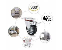 Vortech - Jeu de roulettes pivotantes avec frein - 4 pièces - Ø 125 mm - Capacité de charge 400 kg - Caoutchouc massif - Noir