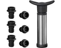Stainless Steel Wine Vacuum Pump with 6 Reusable Wine Bottle Caps – Vacuum Seal & Cork Protector, Bottle Caps Set for Wine
