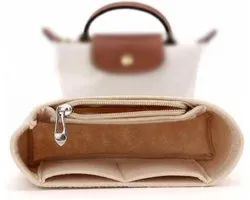 Vakorganizer geschikt voor Longchamp Le Pliage Mini, vilten handtasorganizer met multifunctionele vakken, grote capaciteit, geschikt voor Longchamp Le Pliage Mini,gebroken wit