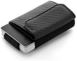 JAIMIE JACOBS Unisex minimalistische portemonnee, Nano Boy Pocket Mini textiel portemonnee met treklipje, slanke kaarthouder van leer, carbon