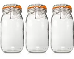 Le Parfait 2000ml Weckpotten Set XXL (3x 2000ml) | OP=OP Voordeelset van 3 stuks | Premium kwaliteit | Robuust en Voedselveilig | Ideaal als voorraadpot, inmaakpot of conserveerpot | Made in France