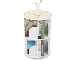 Rotating Bookcase, White, 360° Rotating Corner Shelf & Standing Shelf, Bookshelf for Children and Adults, Narrow Bookcase for Living Room and Children's Room, Space Saving Furniture (2 Animals)