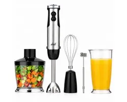 Staafmixer 6-in-1 Set RVS - 1000W - Titanium Messen - Incl. Hakmolen, Garde, Melkopschuimer & Maatbeker - 12 Snelheden + Turbofunctie - Handblender voor Soep, Smoothies & Babyvoeding - Vaatwasserbestendig - Vivid Green