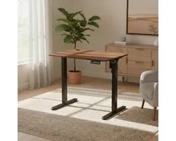 Electric Height Adjustable Desk 80x60 cm – Small Ergonomic Standing Desk with Memory Function, Anti-Collision System, Silent Motor – Perfect for Home Office, Gaming, Study – Dark Wood Finish | Abkantoor