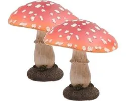 2x figurines de décoration d'un champignon polyrésine 15 cm - Figurines de décoration d'automne pour intérieur/extérieur