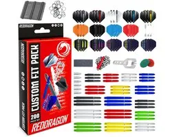 RED DRAGON - Pack d'accessoires de fléchettes de 200 pièces avec des vols, des tiges, des anneaux, un taille-crayon, des plumes, des éclaboussures, des protections et des accessoires