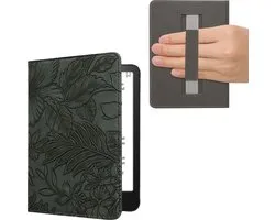 kwmobile e-reader hoesje geschikt voor Amazon Kindle Paperwhite (2024) / Colorsoft hoes - E reader flip case met magneetsluiting - Ereader cover - Bloemen in reliëf design in groen