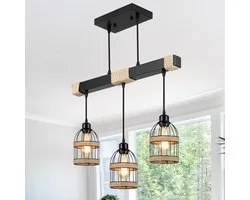 MUPOO Vintage Hanglamp 3-Lichts - Kroonluchter in Verstelbare Hoogte - 2700–3500K - Farmhouse Industrieel Plafondlamp voor Keukeneiland, Eetkamer & Bar - E27 Fitting