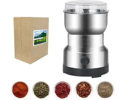 Moulin à grains - Moulin à herbes électrique - Moulin à épices - Design compact - Design argenté - Broyage rapide - Appareil de cuisine - Convient aux Céréales et aux Grains de café - Facile à utiliser