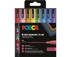 Uni POSCA paintmarker PC-3ML | 1 | 5 mm | glitter | etui van 8 stuks in geassorteerde kleuren