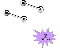 Fako Bijoux® - Barbell Piercing - Kristal - 12mm - Wit - 2 Stuks
