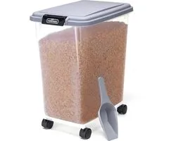 Nobleza Voerton - Voercontainer hond - 40L - 15KG - Voedselcontainer - Opslagcontainer - Zwenkwielen - Transparant