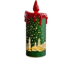 Led-kerstkaars, led-kaars, realistische -flikkerende, vlamloze led-kaars, op batterijen, lantaarn, zwembadjas, elektrische bruiloftswandlamp-Groen