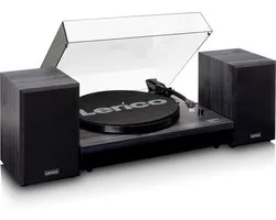 Lenco LS-301BK - Platine avec Bluetooth et deux haut-parleurs externes, noir