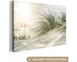 Canvas schilderij 90x60 cm - Wanddecoratie Duinen met helmgras onder de zon van het Duitse nationaal Park Schleswig-Holsteinisches Wattenmeer - Muurdecoratie woonkamer - Slaapkamer decoratie - Kamer accessoires - Schilderijen op canvas