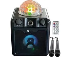 N-GEAR Disco Block 410 - Bluetooth Speaker - Karaoke Set - Party Box met Verlichting + 2 Microfoons - Zwart